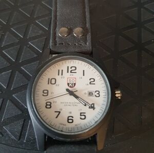 2 for $20😃Soki Black/White Leather Men's Field Watch w/Date